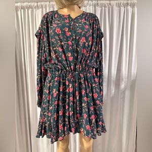 Free People Floral Mini Dress - Green and Pink